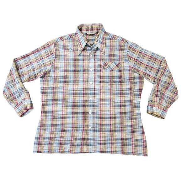 Vintage 80s Wrangler Western‎ Plaid Button Front Long Sleeves Men's Shirt - Picture 1 of 13
